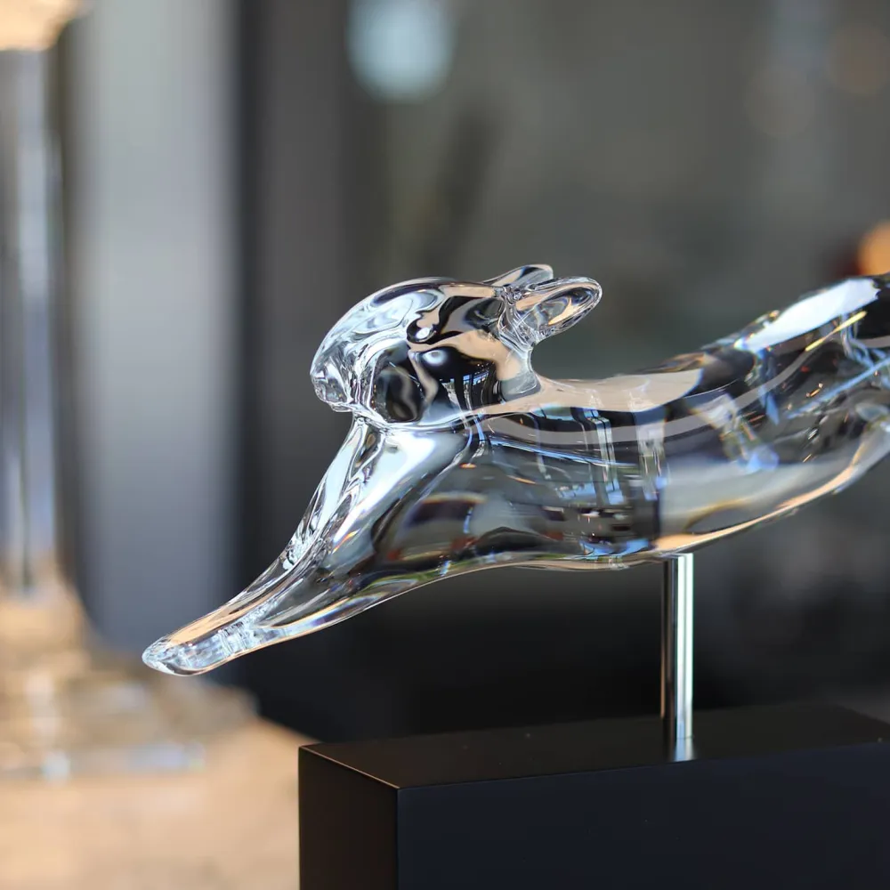 Vessière Cristaux Bestiaire|Animaux Cristal|Lapin courant cristal baccarat f. pompon