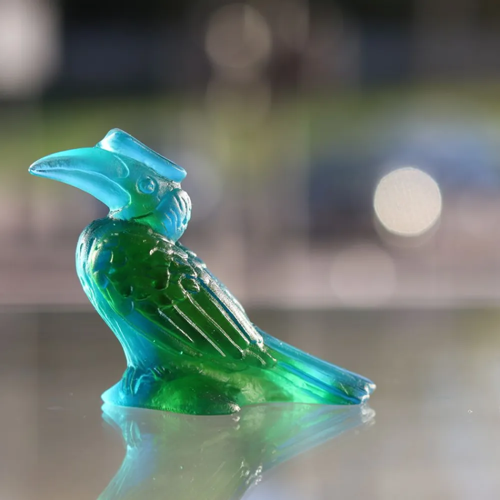 Vessière Cristaux Bestiaire|Figurines Miniature Cristal|Mini calao bleu vert daum
