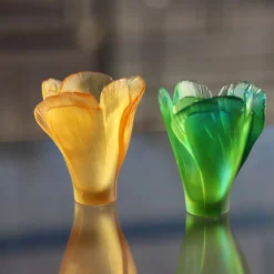 Vessière Cristaux Vases|Vases Cristal Couleur|Mini vase ambre ginkgo daum