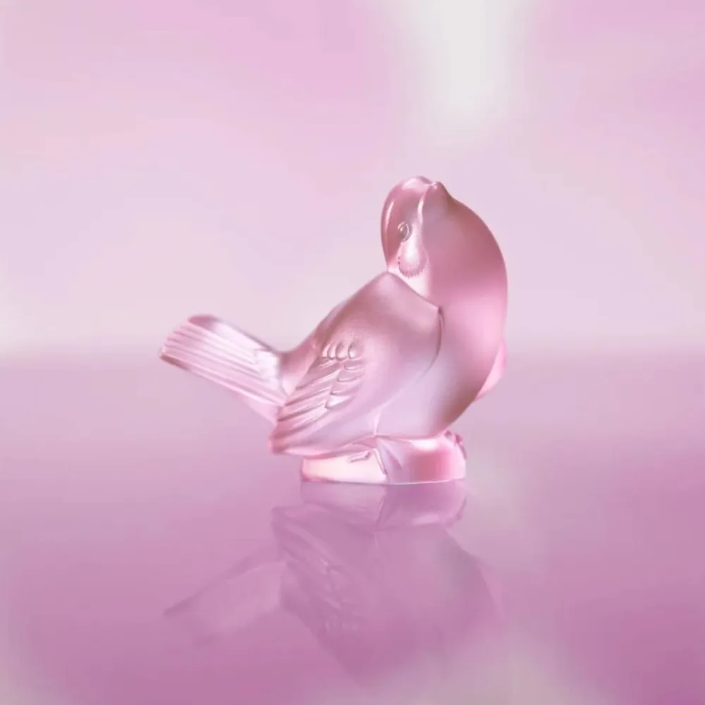 Vessière Cristaux Sculptures Et Figurines|Bestiaire|Moineau moqueur cristal rose Lalique