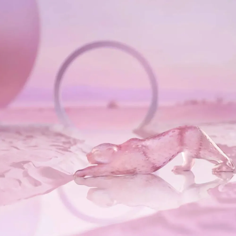 Vessière Cristaux Bestiaire|Animaux Cristal|Panthère zeila rose gm Lalique