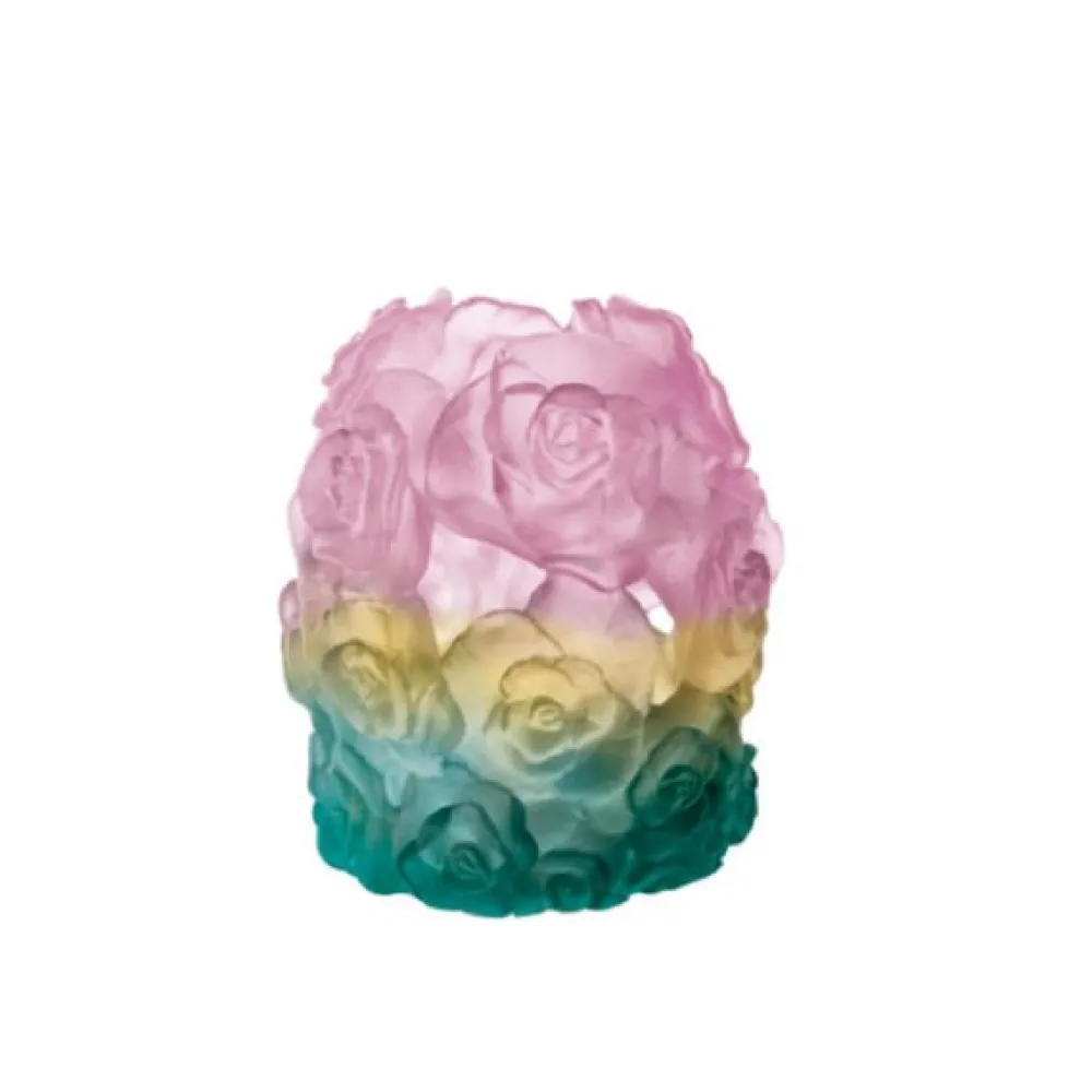 Vessière Cristaux Photophores, Bougeoirs Cristal|Photophore rose passion vert rose daum