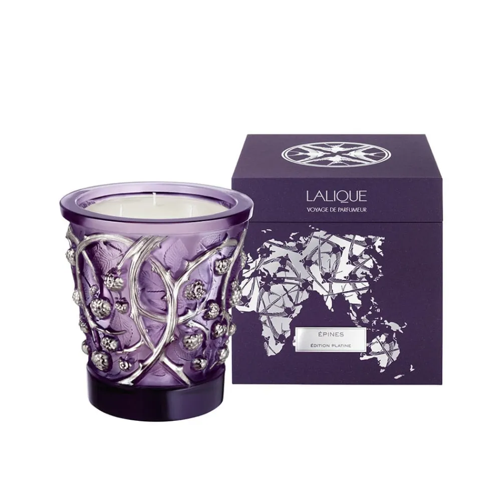 Vessière Cristaux Coupes, Coupelles Et Photophores|Bougies Lalique|Épines, bougie parfumée édition platine cristal lalique