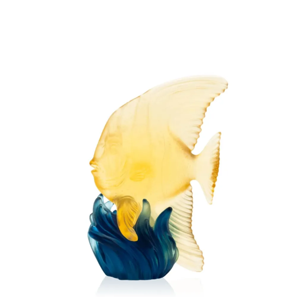 Vessière Cristaux Animaux Cristal|Bestiaire|Platax Moyen Modèle Jaune & Bleu Maya Daum