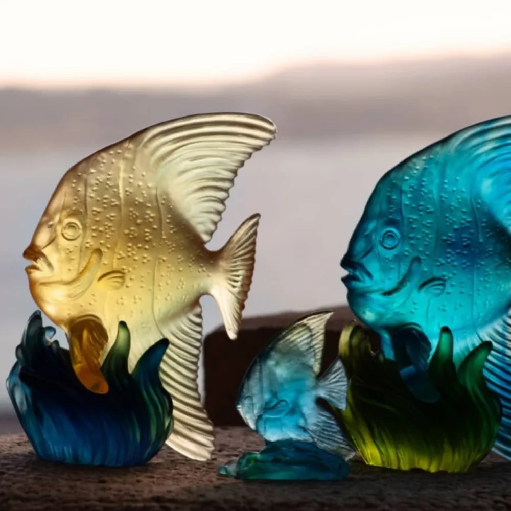 Vessière Cristaux Animaux Cristal|Bestiaire|Platax Moyen Modèle Jaune & Bleu Maya Daum