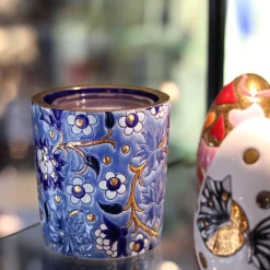 Vessière Cristaux Coupes & Photophores|Photophores, Bougeoirs Cristal|Pot à bougie bleu Héritage Émaux de Longwy