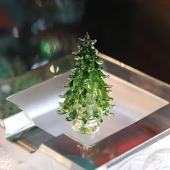 Vessière Cristaux Décoration|Figurines Miniature Cristal|Sapin vert miniature verre au chalumeau