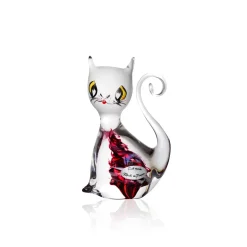 Vessière Cristaux Bestiaire|Animaux Cristal|Sculpture Chat debout cristal rouge