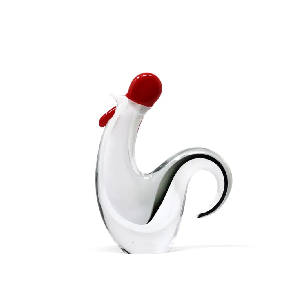 Vessière Cristaux Bestiaire|Animaux Cristal|Sculpture coq cristal blanc noir