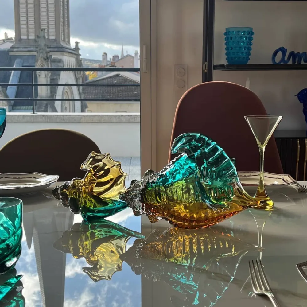 Vessière Cristaux Bestiaire|Animaux Cristal|Sculpture coquillage conque turquoise gm