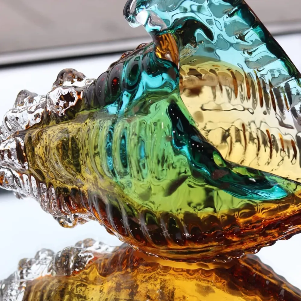 Vessière Cristaux Bestiaire|Animaux Cristal|Sculpture coquillage conque turquoise gm