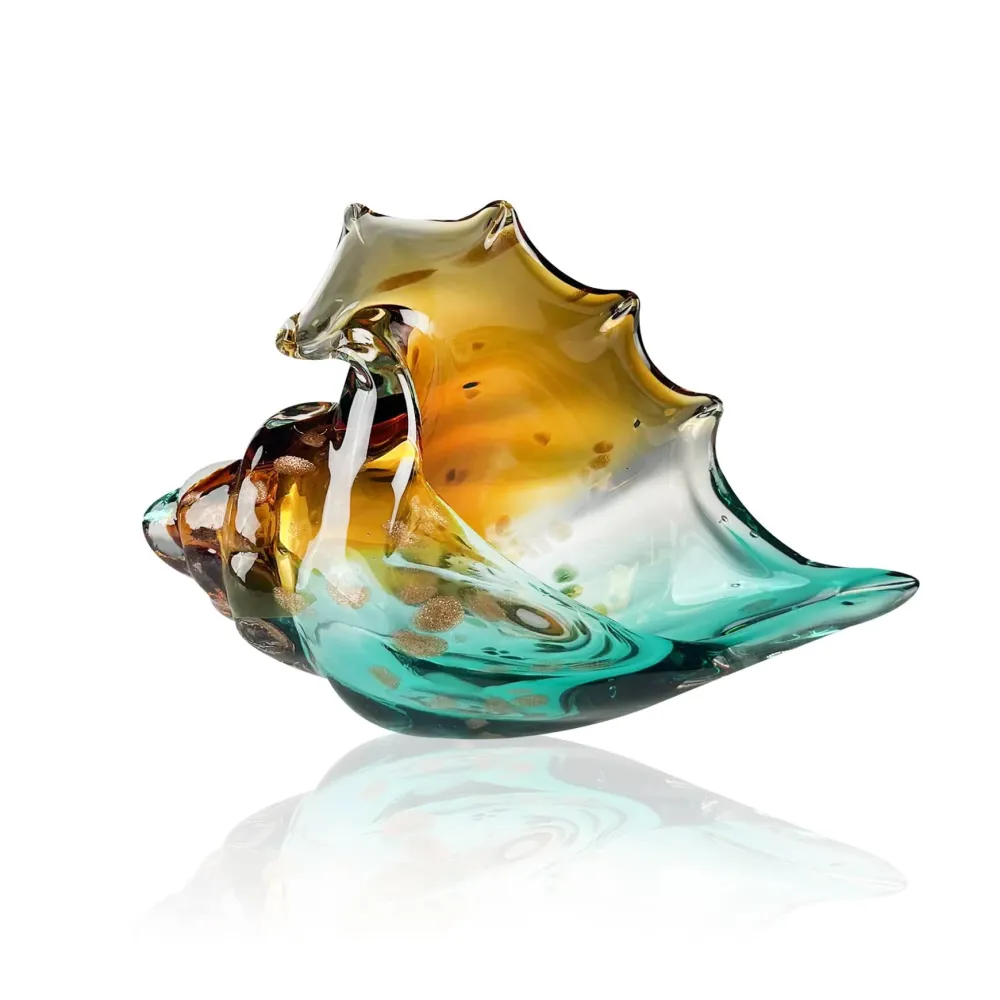 Vessière Cristaux Bestiaire|Sculptures Cristal|Sculpture coquillage conque turquoise pm