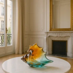 Vessière Cristaux Bestiaire|Sculptures Cristal|Sculpture coquillage conque turquoise pm