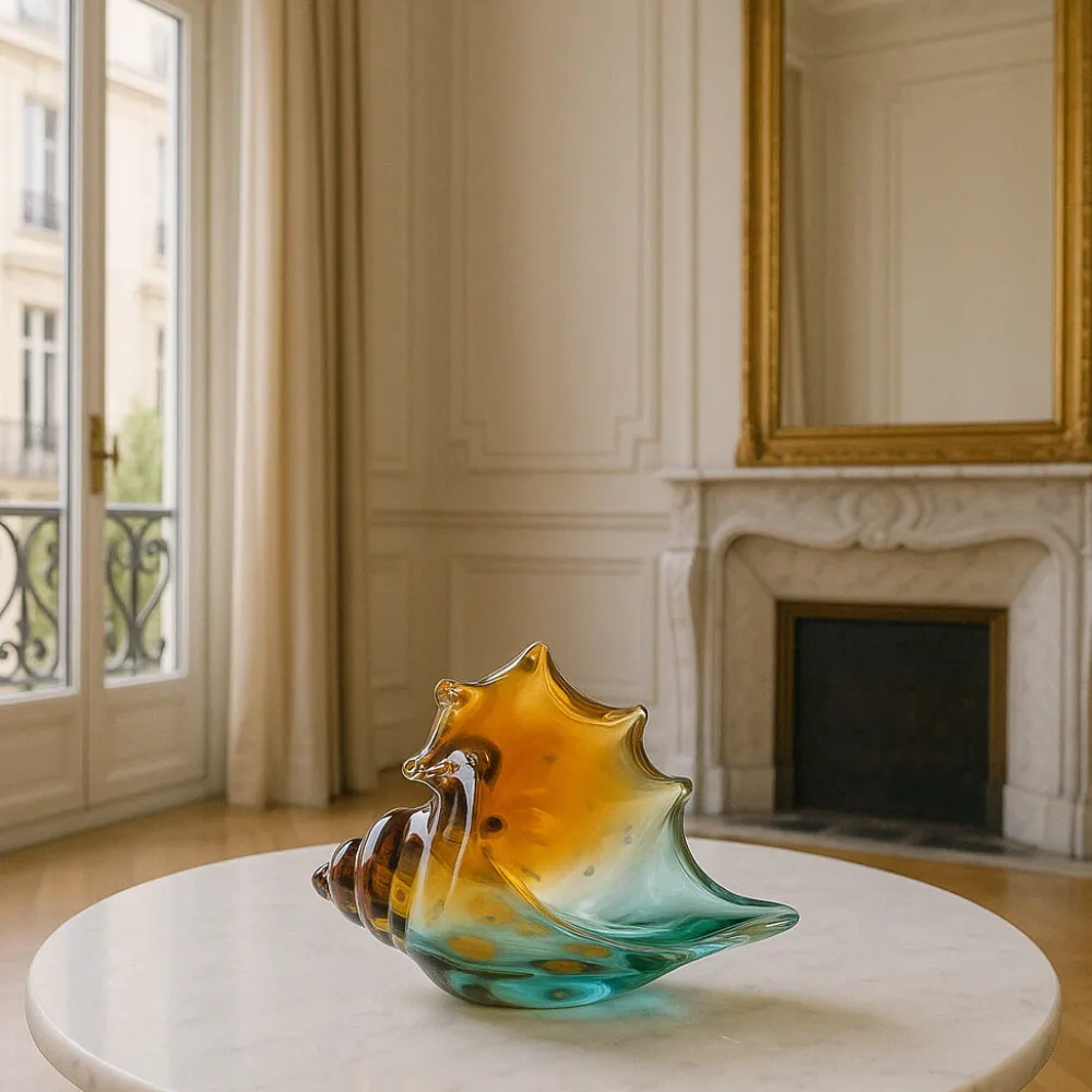 Vessière Cristaux Bestiaire|Sculptures Cristal|Sculpture coquillage conque turquoise pm