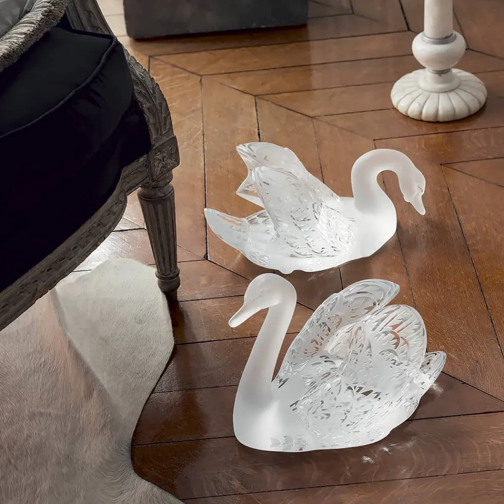 Vessière Cristaux Bestiaire|Animaux Cristal|Sculpture cygne tête baissées lalique