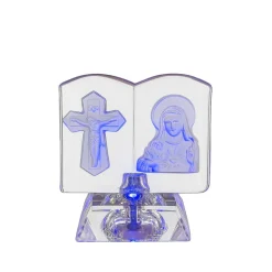 Vessière Cristaux Symboles Religieux Cristal|Décoration|Sculpture lumineuse livre chrétien vierge + croix cristal