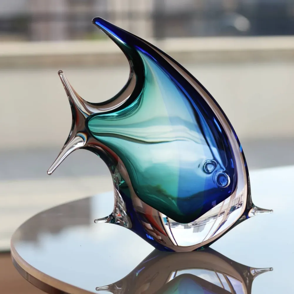 Vessière Cristaux Bestiaire|Animaux Cristal|Sculpture poisson cristal bleu
