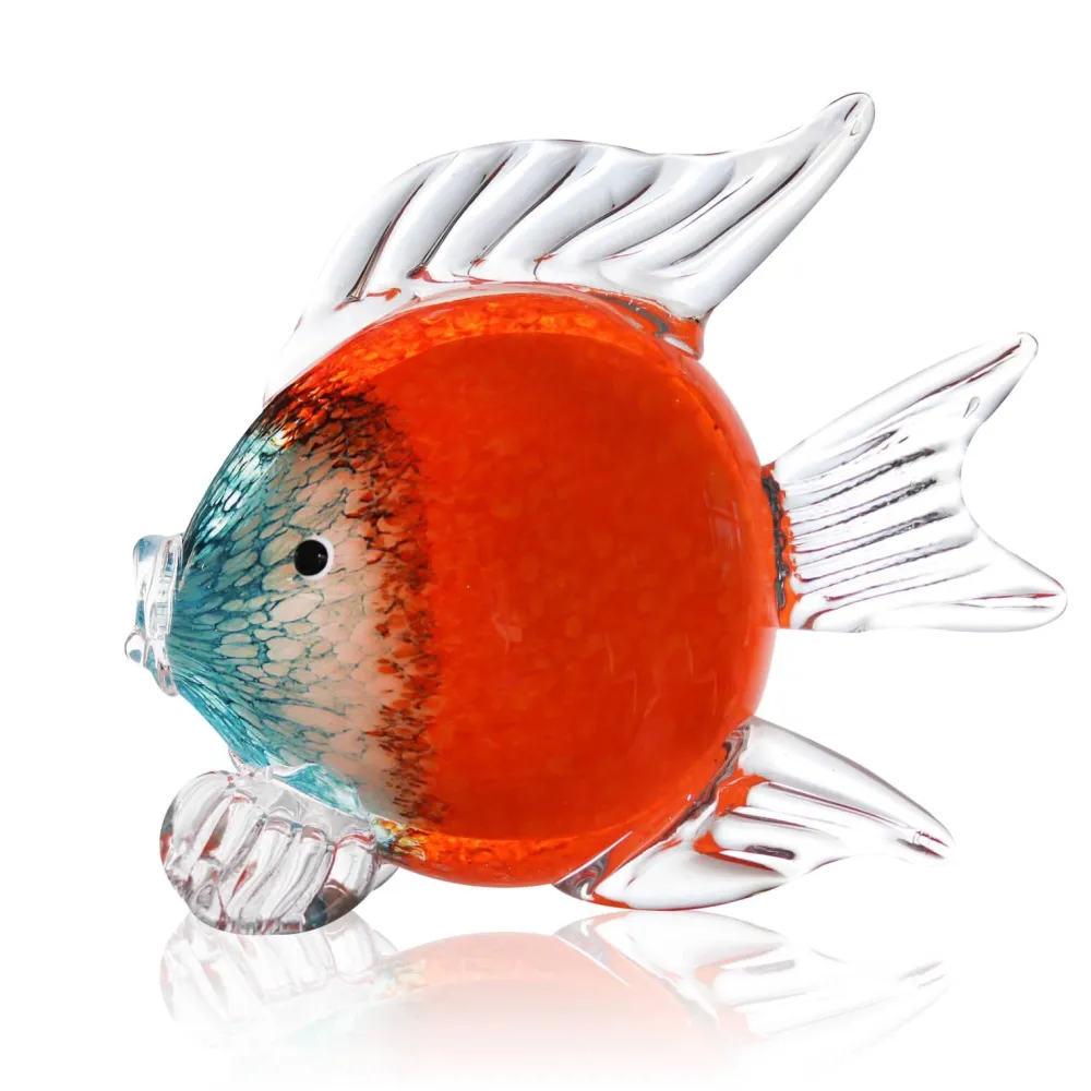 Vessière Cristaux Bestiaire|Animaux Cristal|Sculpture poisson Néréide orange & turquoise