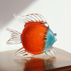 Vessière Cristaux Bestiaire|Animaux Cristal|Sculpture poisson Néréide orange & turquoise