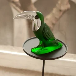 Vessière Cristaux Sculptures Et Figurines|Bestiaire|Sculpture Toucan vert tamponné platine Lalique