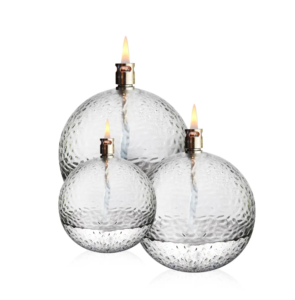 Vessière Cristaux Lampes Cristal|Coupes, Coupelles Et Photophores|Set 3 lampes à huile martelé (pm – mm – gm) + paraffine x2