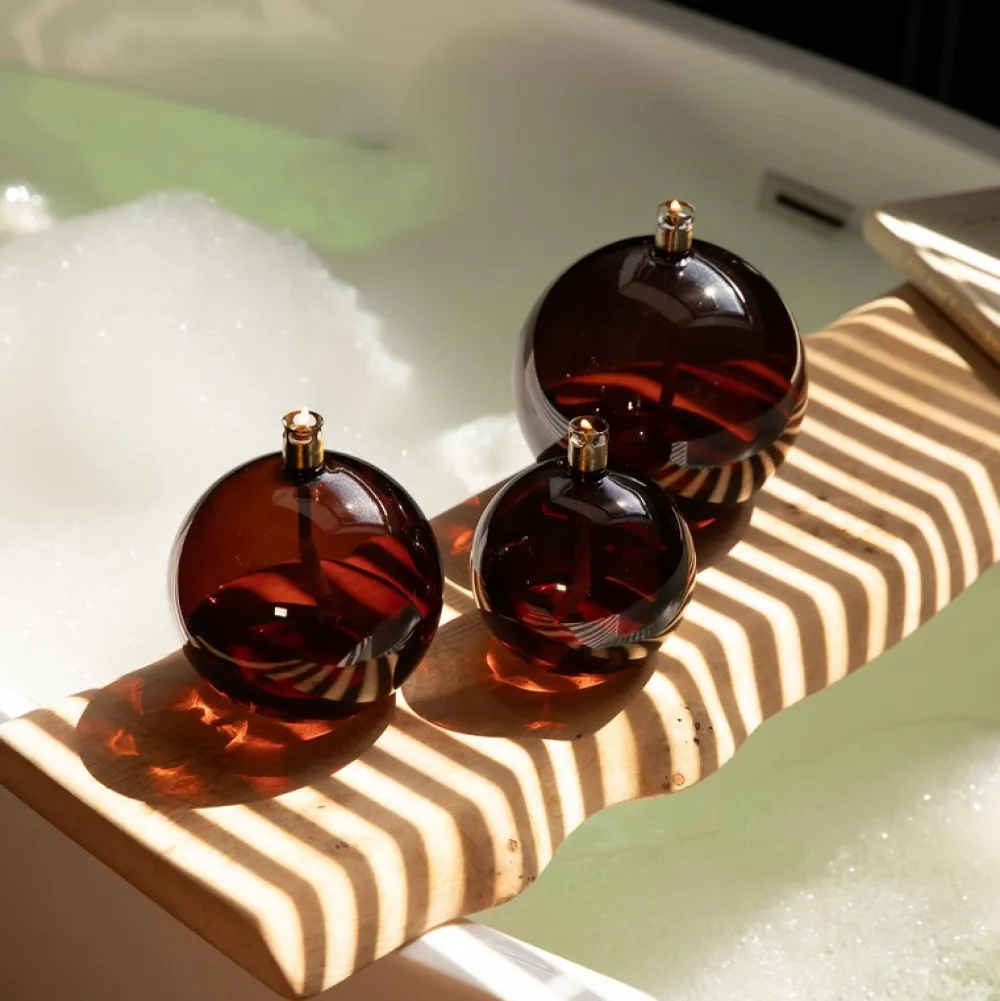 Vessière Cristaux Coupes, Coupelles Et Photophores|Lampes Cristal|Set 3 lampes à huile sphère couleur cognac