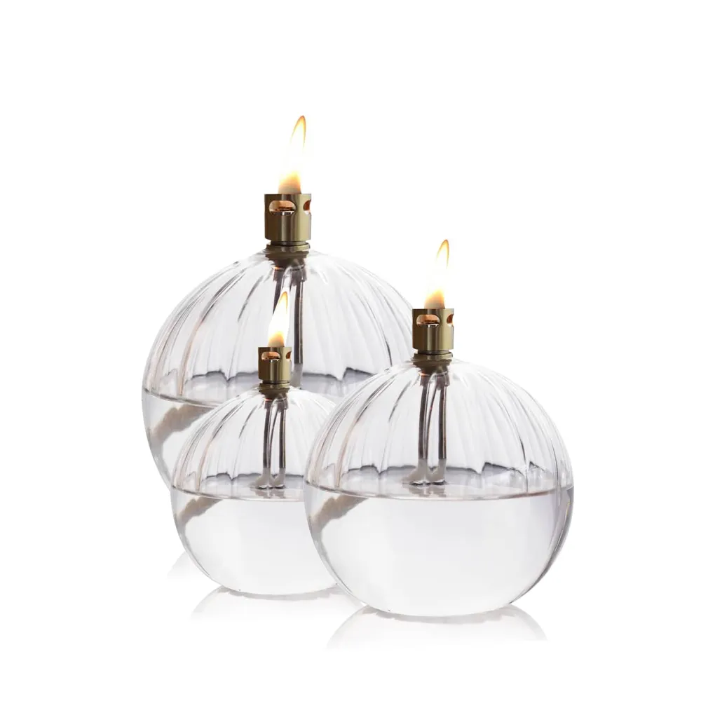 Vessière Cristaux Coupes, Coupelles Et Photophores|Lampes Cristal|Set 3 lampes huile élégance (pm – mm – gm) + paraffine x2