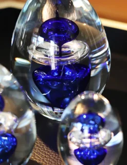 Vessière Cristaux Décoration|Sulfures, Presse-Papiers Cristal|Sulfure oeuf 3 éléments cristal bleu