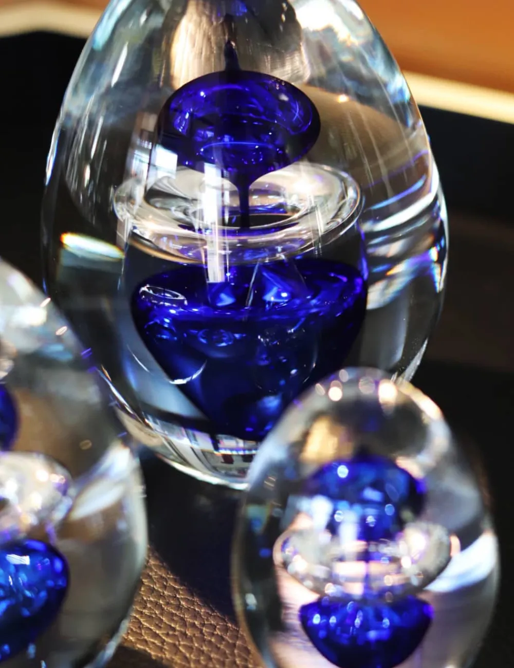 Vessière Cristaux Décoration|Sulfures, Presse-Papiers Cristal|Sulfure oeuf 3 éléments cristal bleu