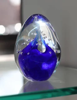 Vessière Cristaux Décoration|Sulfures, Presse-Papiers Cristal|Sulfure oeuf bulle cristal bleu