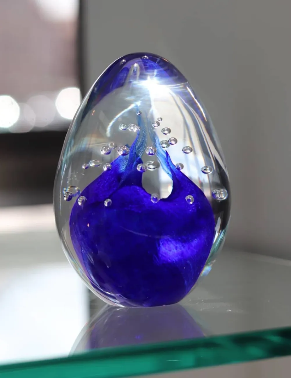 Vessière Cristaux Décoration|Sulfures, Presse-Papiers Cristal|Sulfure oeuf bulle cristal bleu