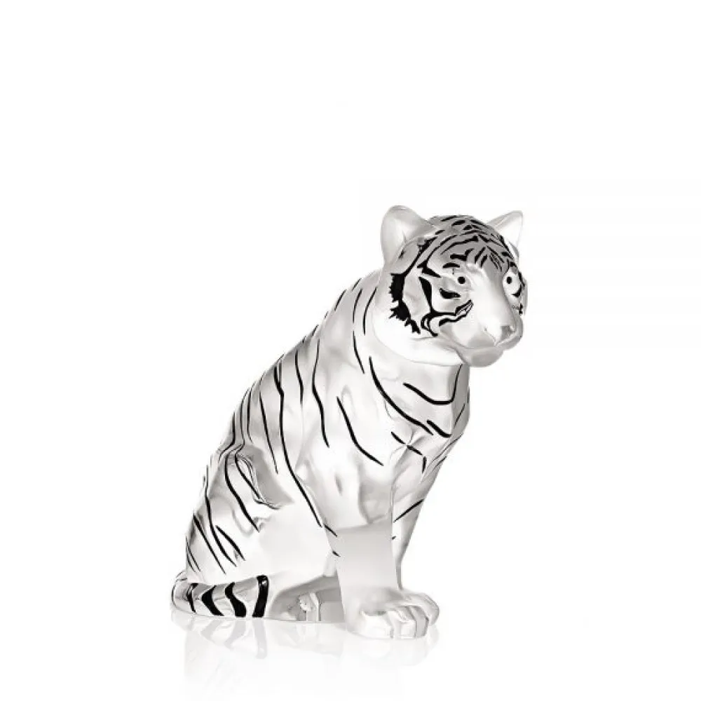 Vessière Cristaux Sculptures Et Figurines|Bestiaire|Tigre assis émaillé noir lalique