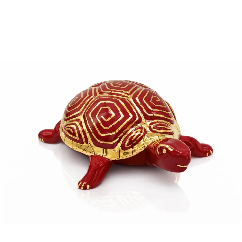 Vessière Cristaux Animaux Cristal|Faïence De Longwy|Tortue grand modèle rouge & or Émaux de Longwy
