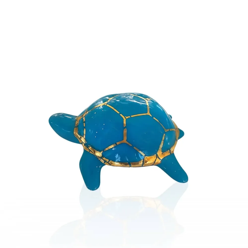 Vessière Cristaux Faïence De Longwy|Animaux|Tortue porte-bonheur turquoise & or Émaux de Longwy