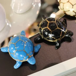 Vessière Cristaux Faïence De Longwy|Animaux|Tortue porte-bonheur turquoise & or Émaux de Longwy