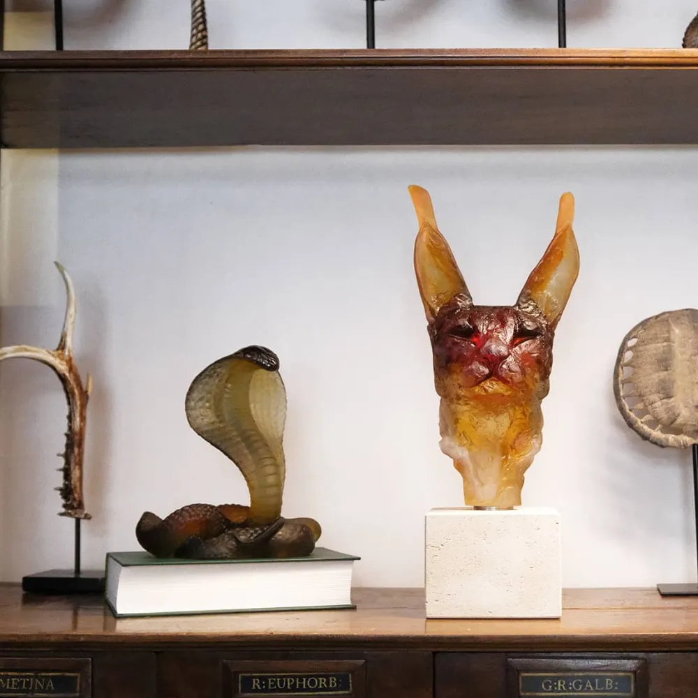 Vessière Cristaux Editions D’Art|Bestiaire|Tête de caracal Daum par Isabelle Carabantes
