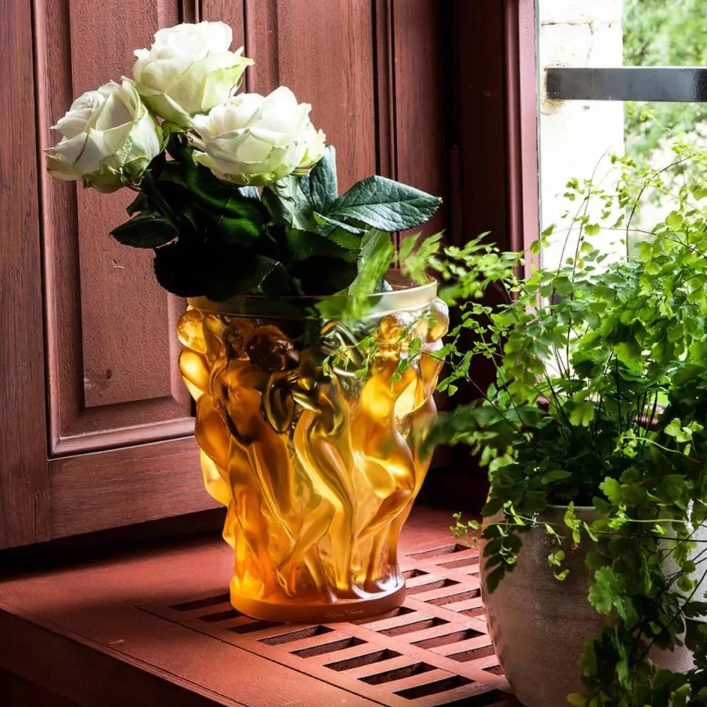 Vessière Cristaux Vases|Vases Cristal Couleur|Vase bacchantes ambre lalique
