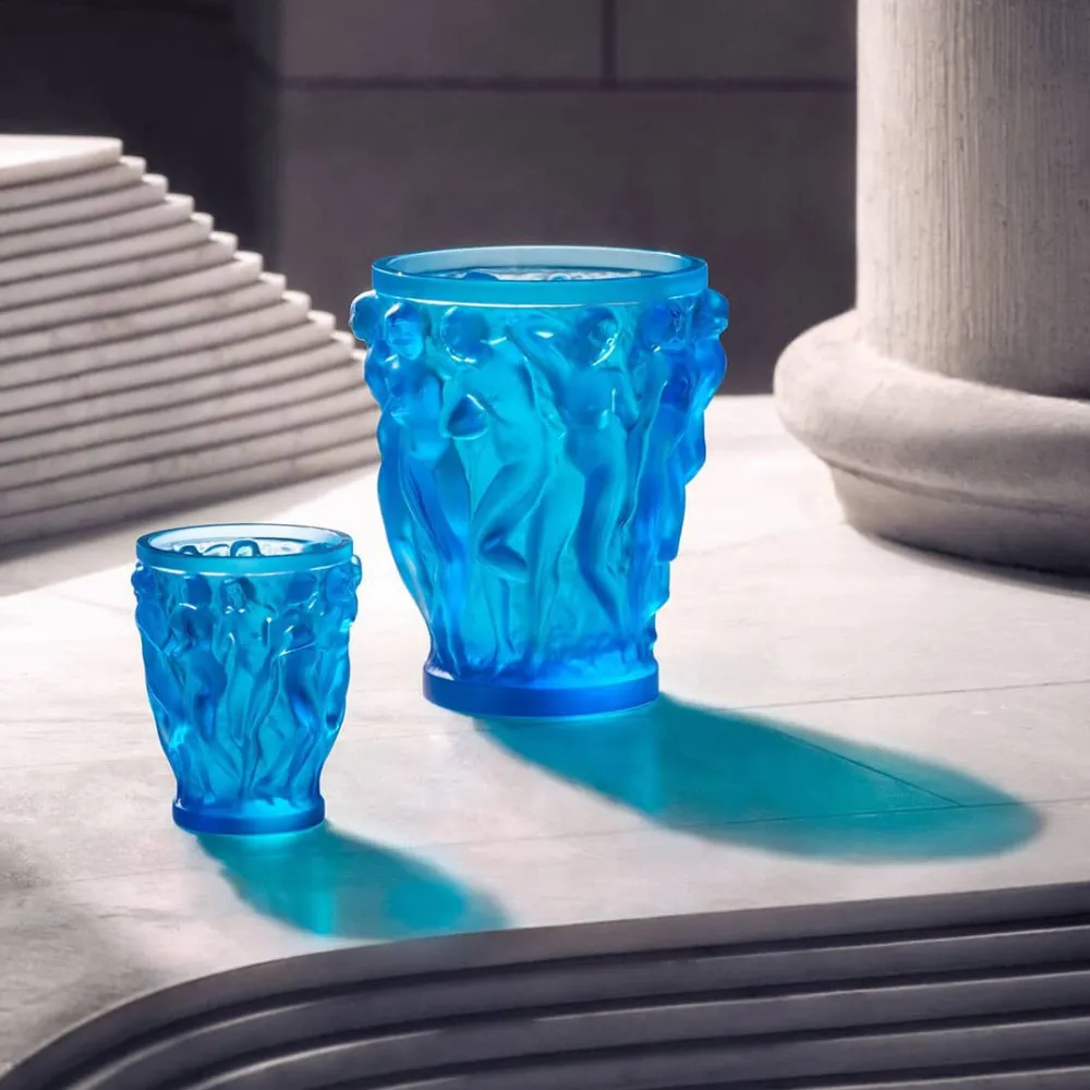 Vessière Cristaux Vases|Vases Cristal Clair|Vase bacchantes bleu lalique