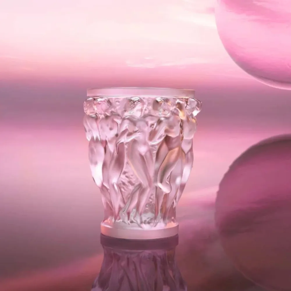 Vessière Cristaux Vases|Vases Cristal Clair|Vase bacchantes rose Lalique