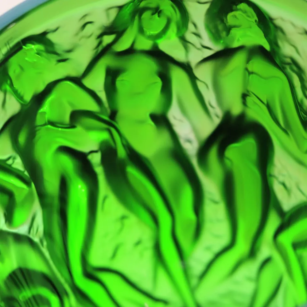 Vessière Cristaux Vases|Vases Cristal Clair|Vase bacchantes vert amazone lalique