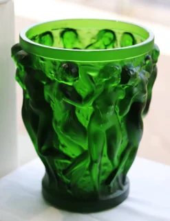 Vessière Cristaux Vases|Vases Cristal Clair|Vase bacchantes vert amazone lalique