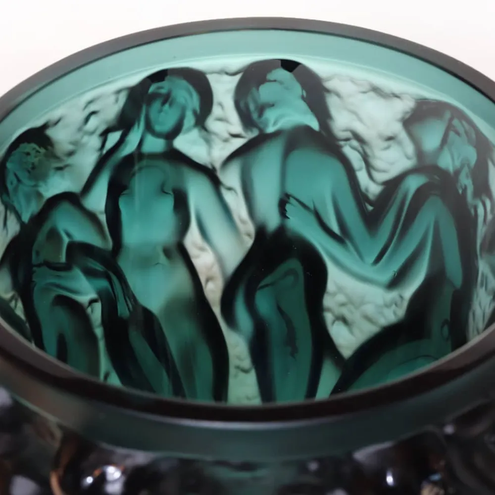 Vessière Cristaux Vases Cristal Couleur|Éditions D’Art Cristal|Vase bacchantes vert lalique
