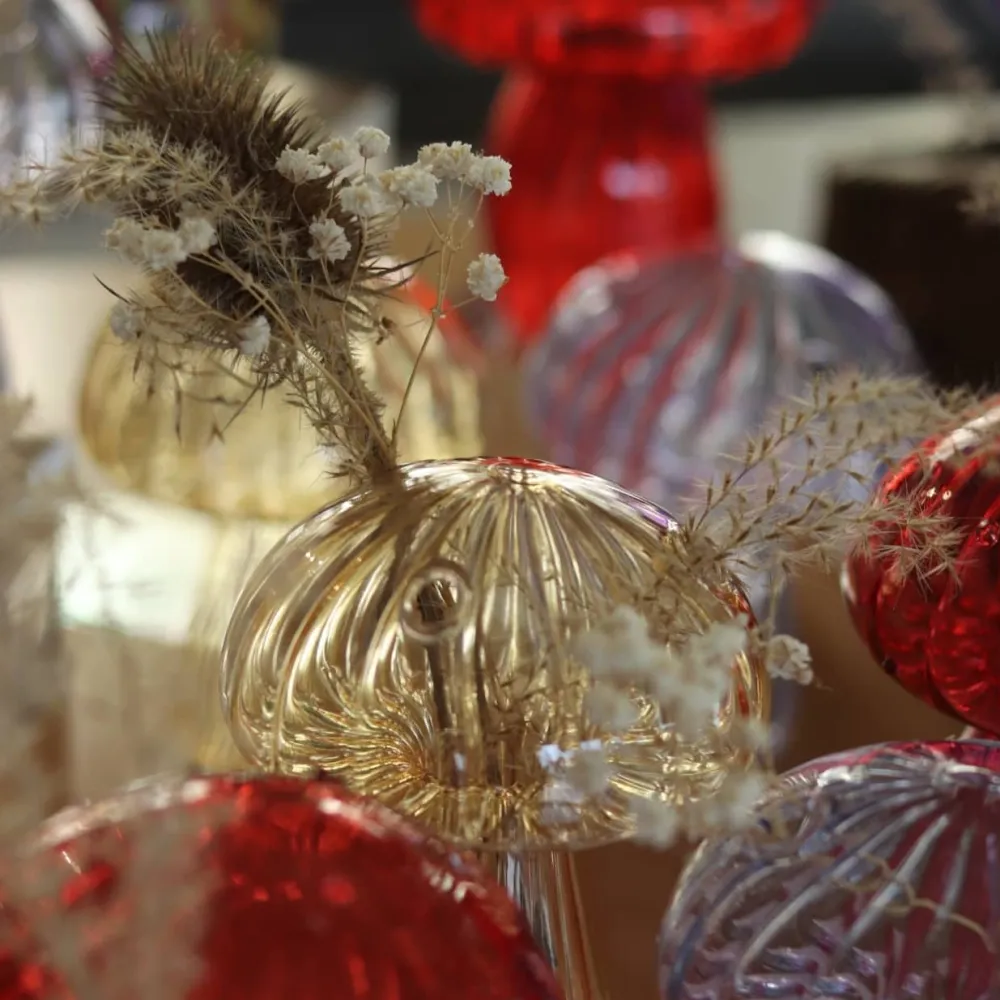 Vessière Cristaux Vases|Vases Cristal Clair|Vase champignon verre or
