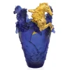 Vessière Cristaux Vases|Editions D’Art|Vase cheval cavalcade magnum bleu & or daum