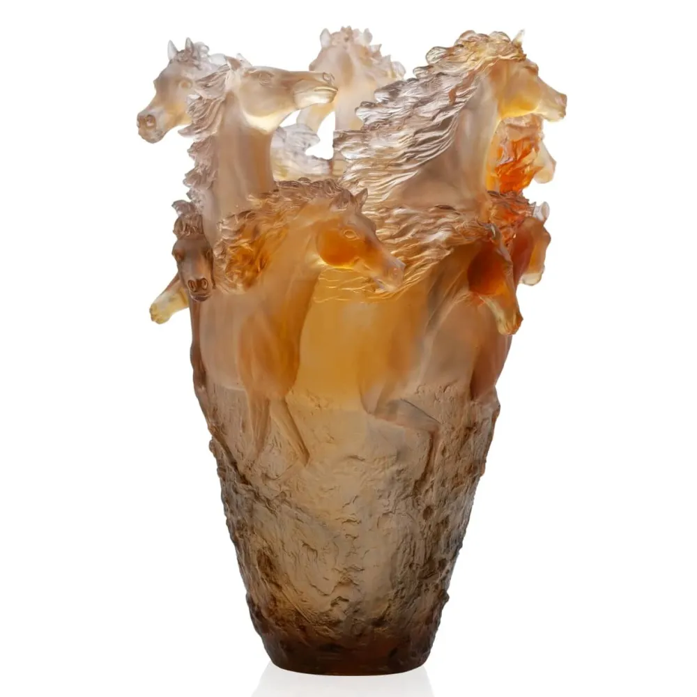Vessière Cristaux Vases|Editions D’Art|Vase cheval cavalcade magnum brun glacé daum
