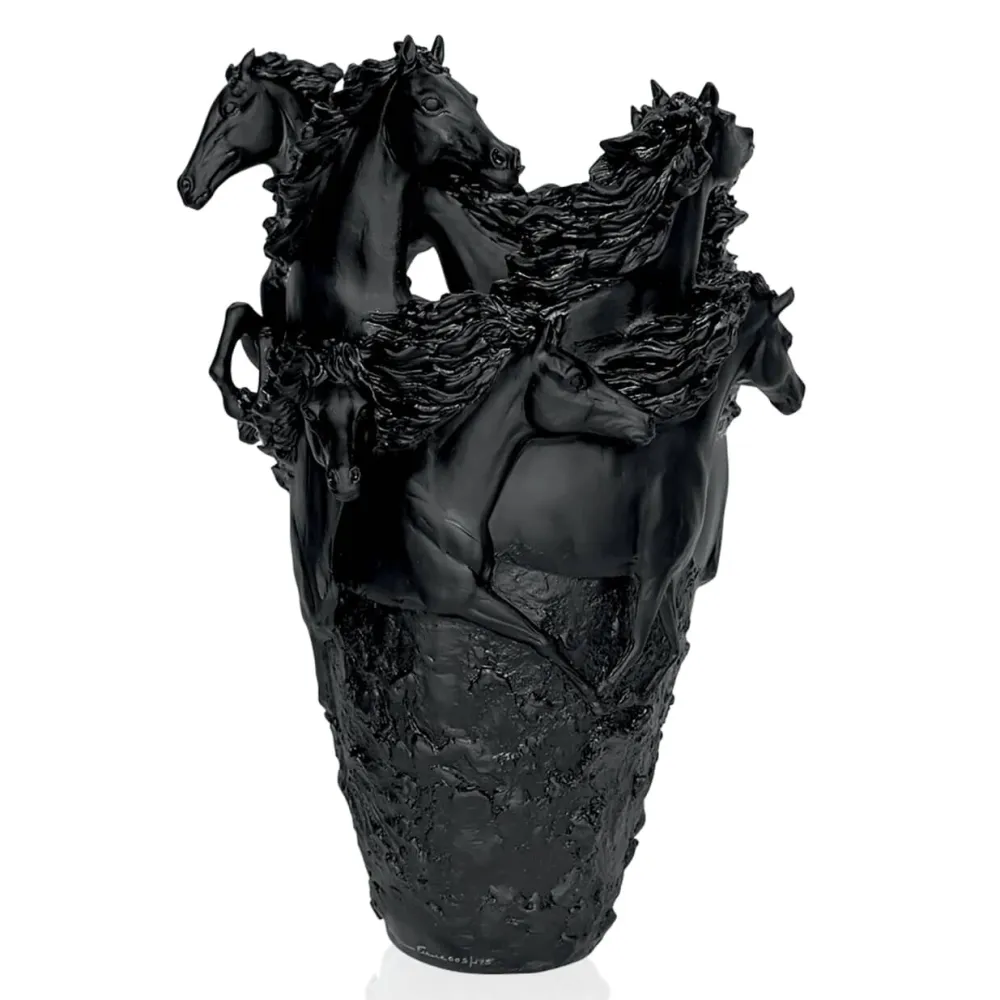 Vessière Cristaux Vases|Editions D’Art|Vase cheval cavalcade noir Daum