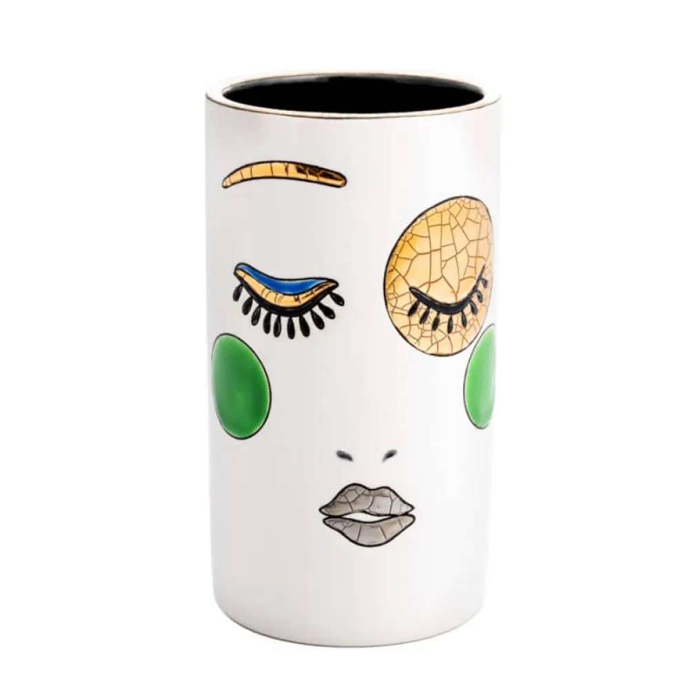 Vessière Cristaux Vase Céramique|Éditions D’Art Cristal|Vase cornet Happy Face 17 CM Émaux de Longwy
