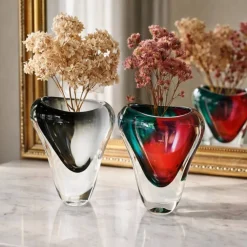 Vessière Cristaux Vases|Vases Cristal Couleur|Vase cristal art déco rouge turquoise
