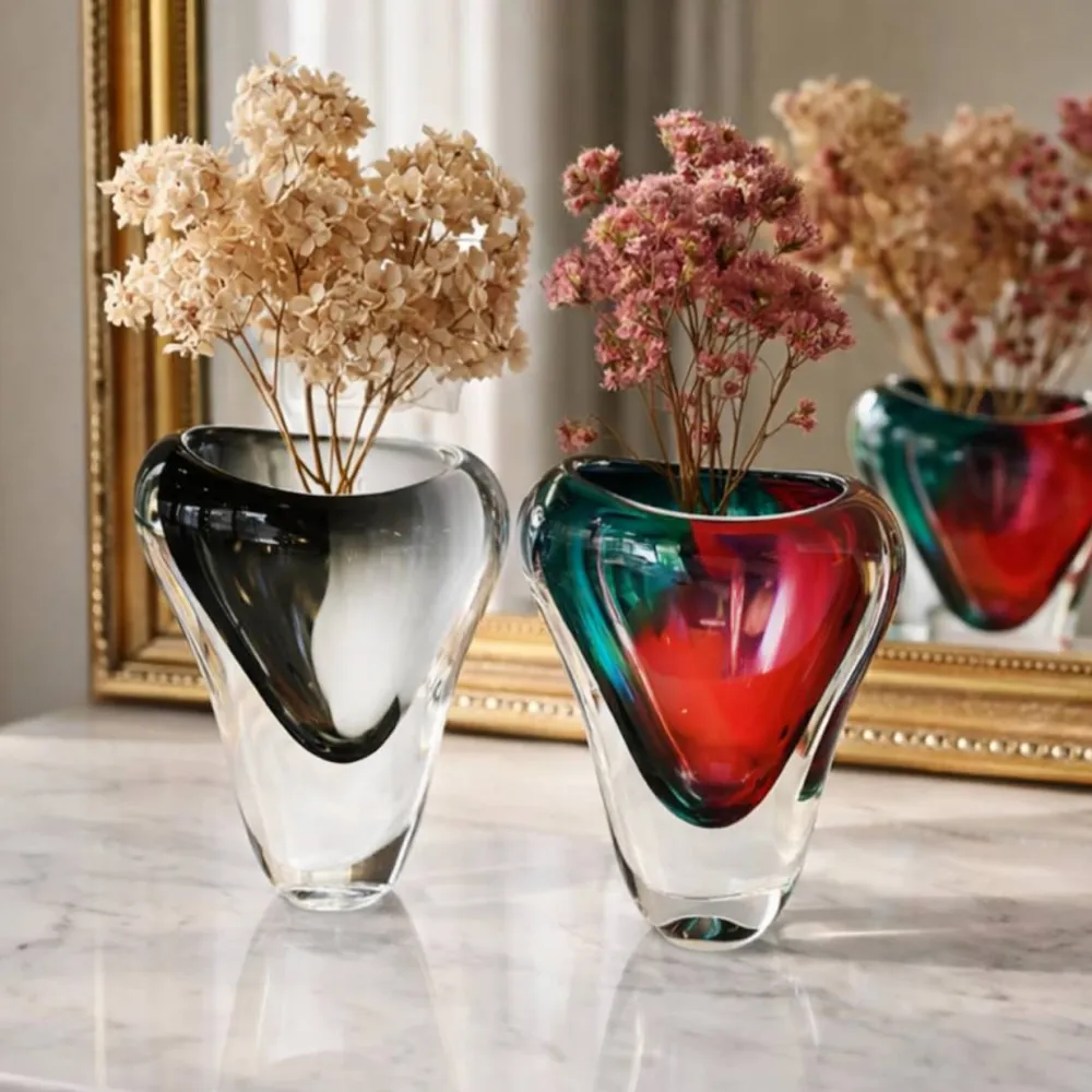 Vessière Cristaux Vases|Vases Cristal Couleur|Vase cristal art déco rouge turquoise