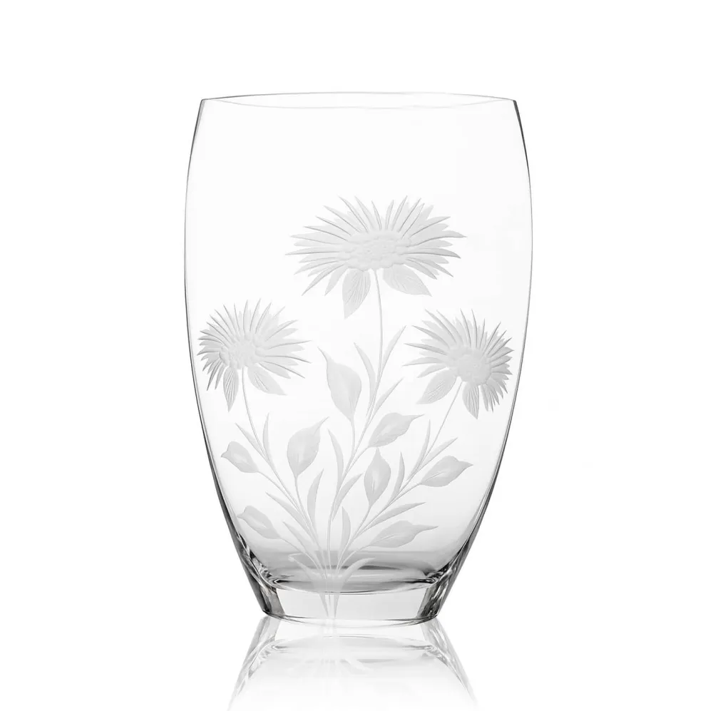 Vessière Cristaux Vases|Vases Cristal Clair|Vase cristal fleur gravé main